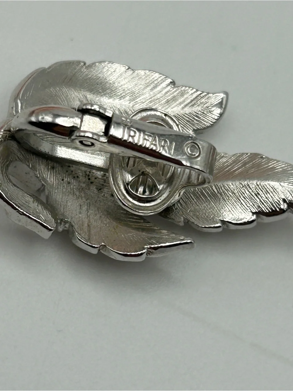 Vintage Trifari Silver Tone Feather Leaf Clip Earrings